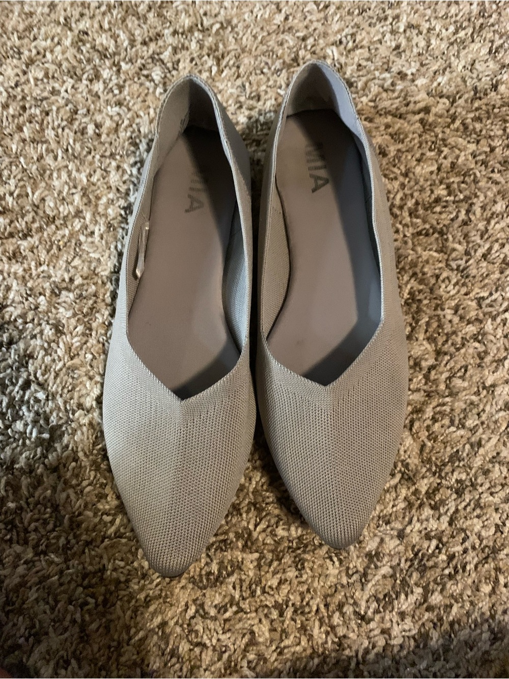 MIA Pointed Knit Slip-On Flats — Taupe